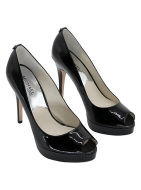 Michael Kors Black Patent Leather Peep Toe Platform Heels Size 8M